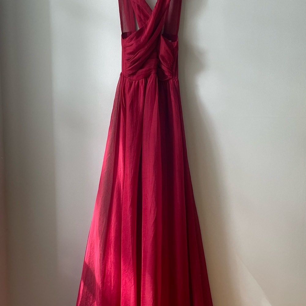 Long red chiffon gown. Like new, never worn.